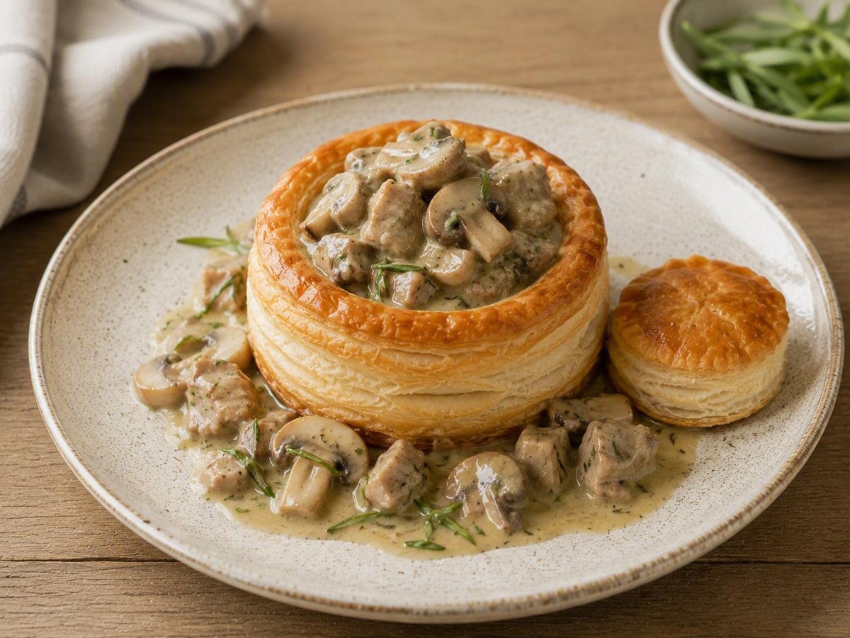 Runderragout vol-au-vent met champignons en dragon