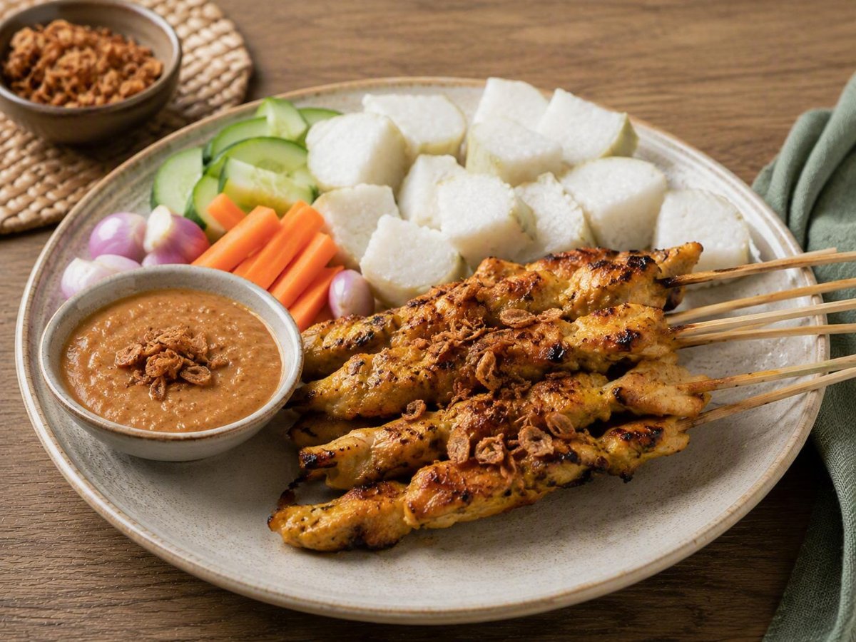Sate ayam met pindasaus en lontong