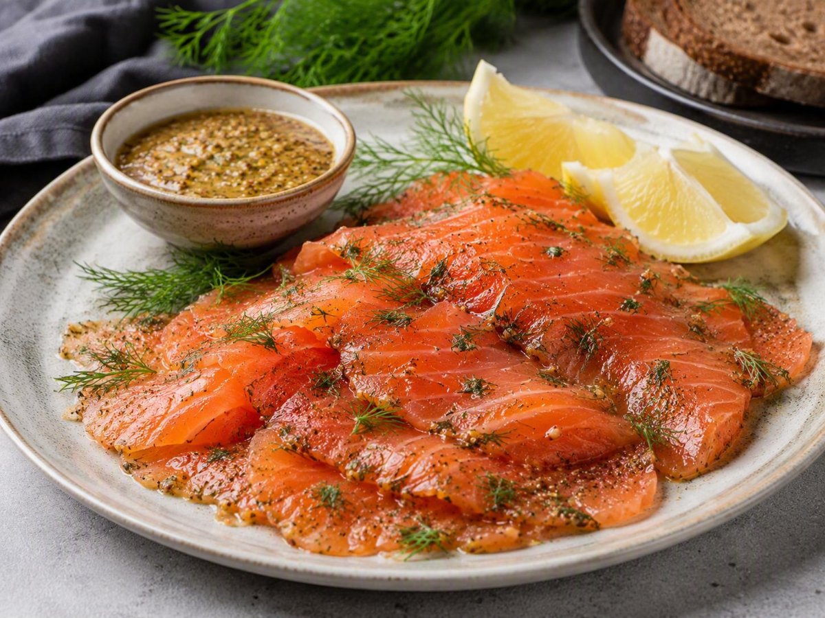 Scandinavische gravlax met dille en mosterd