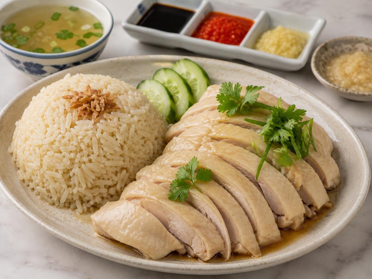 Singaporese hainanese kip met gember rijst