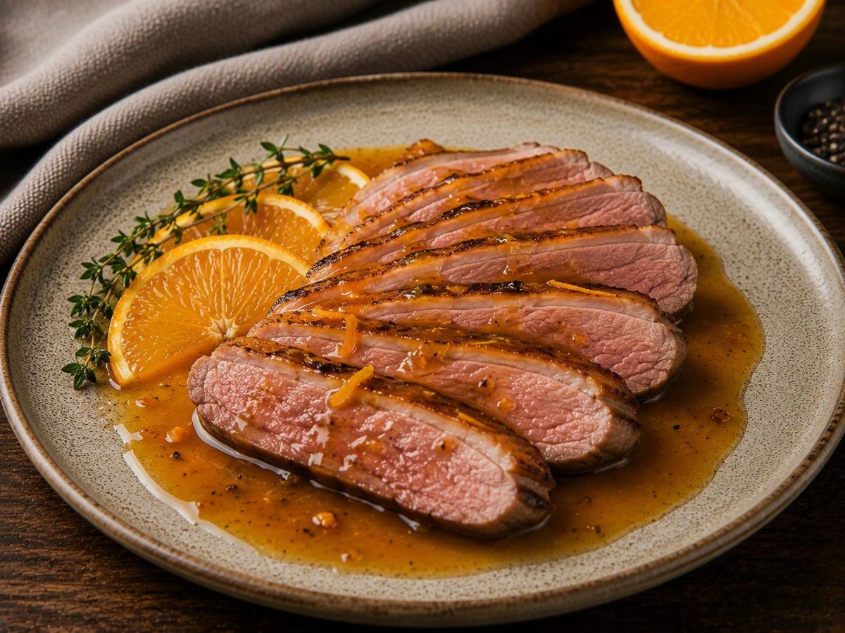 Sous vide eendenborst met sinaasappelsaus