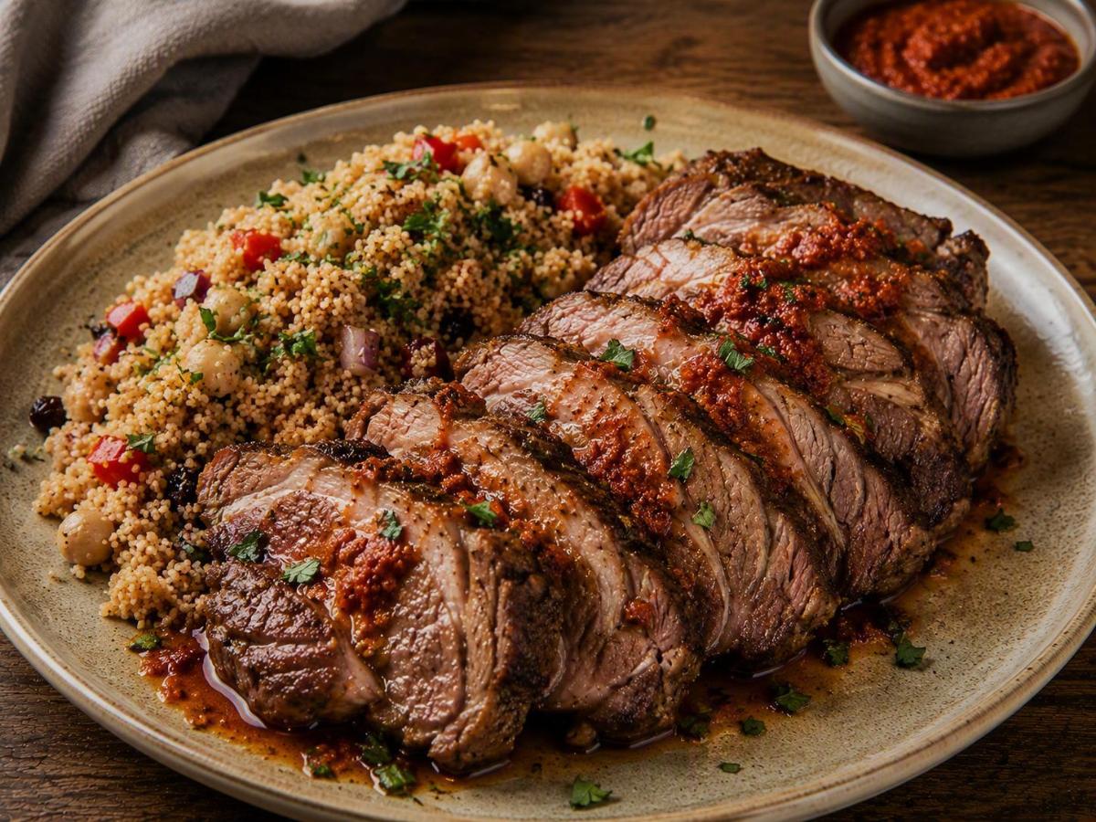 Sous vide lamsnek met harissa en couscous