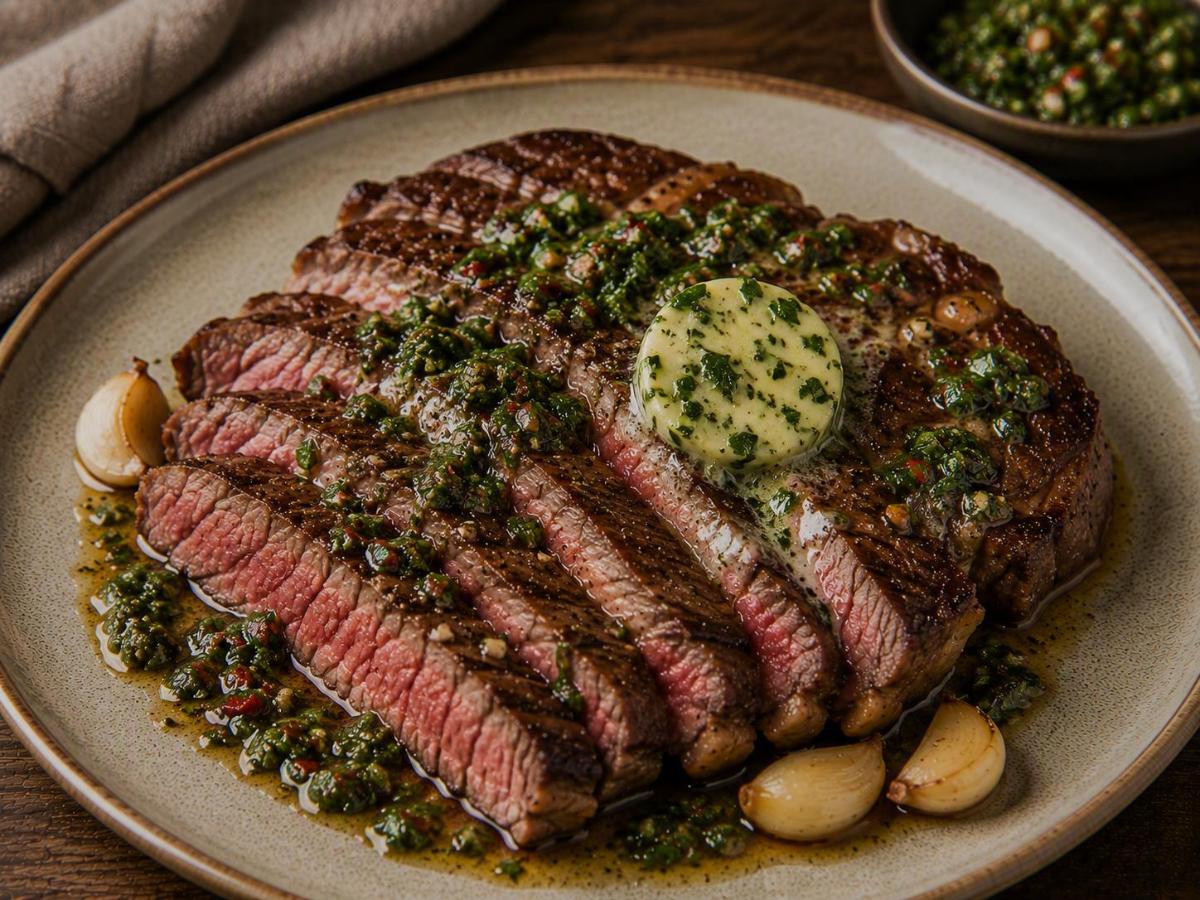 Sous vide ribeye met chimichurri en knoflookboter