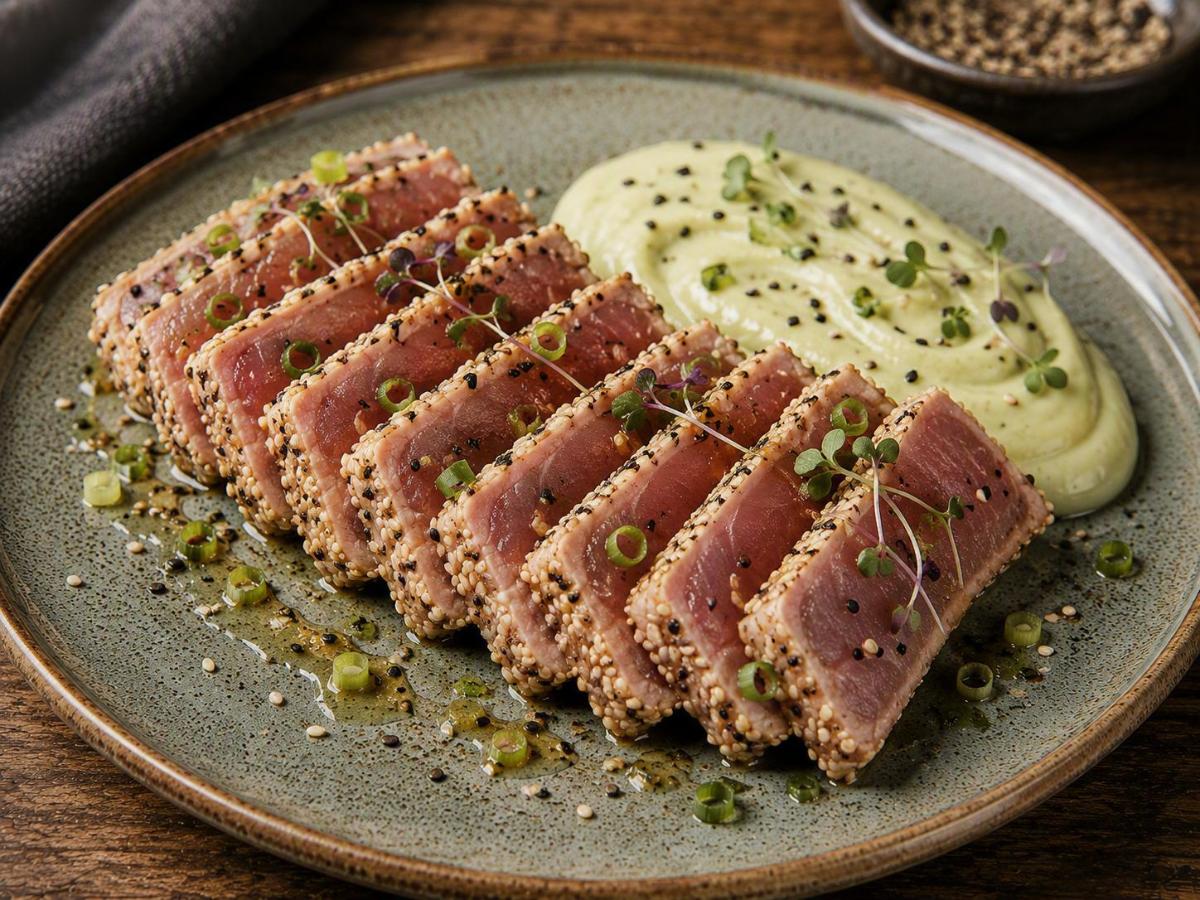 Sous vide tonijn met sesam en wasabi mayo