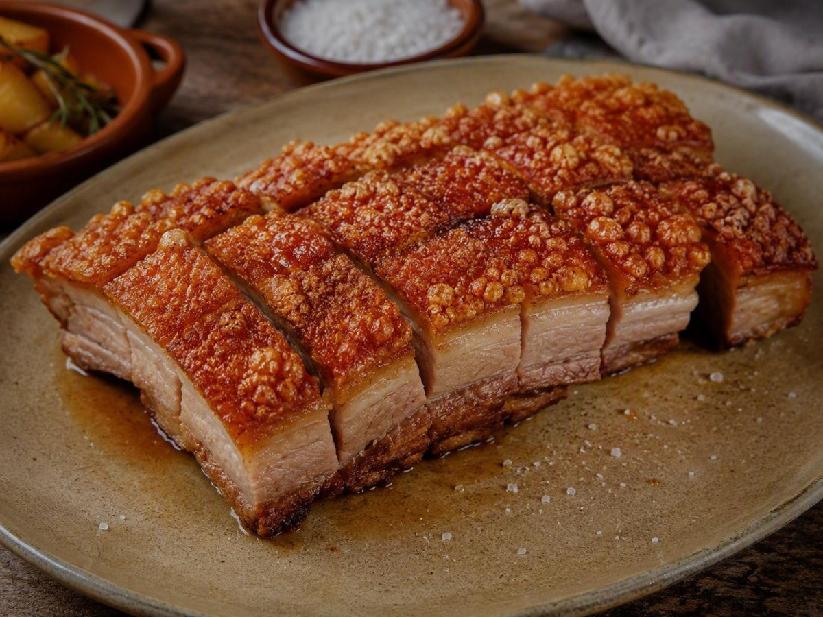 Spaans cochinillo stijl buikspek met krokant zwoerd