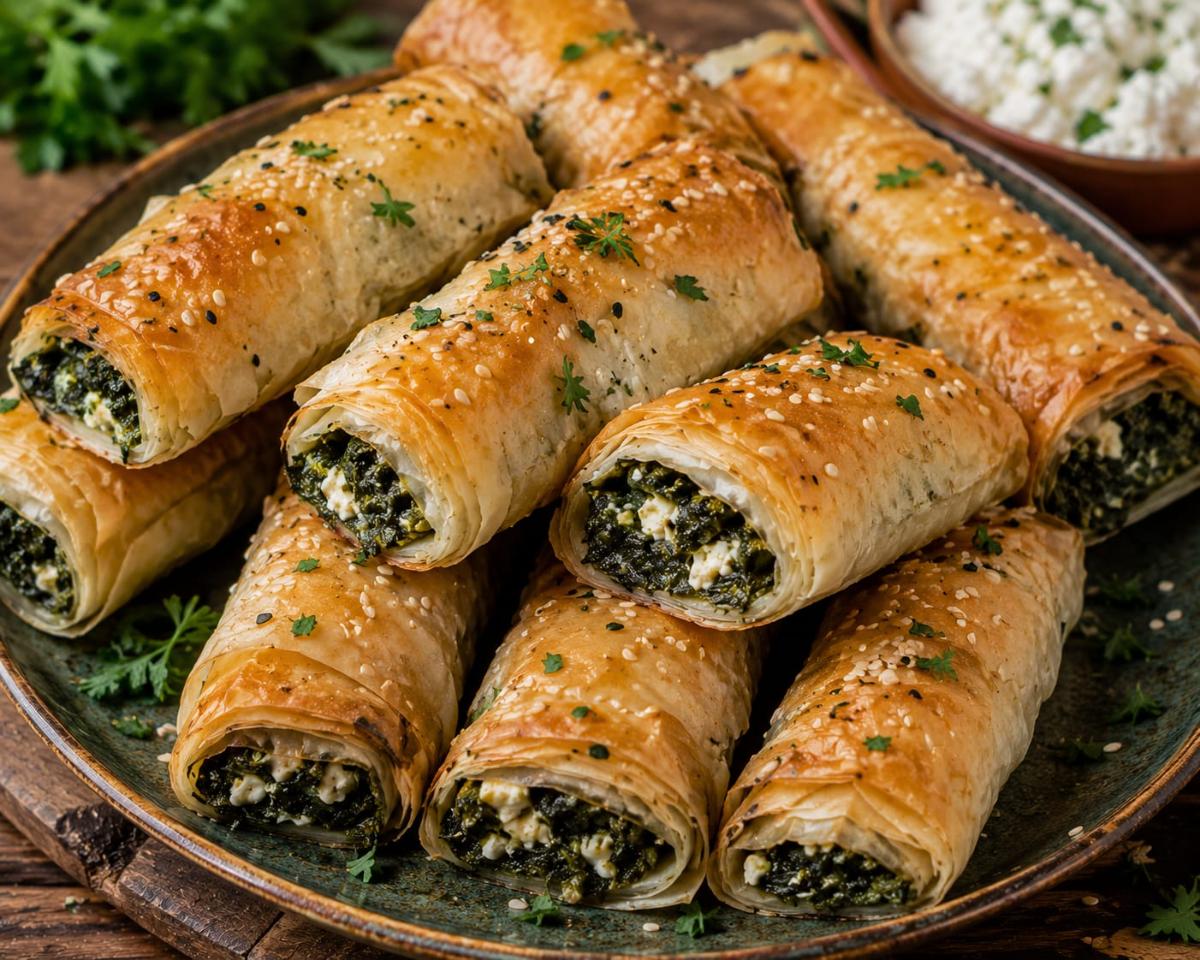 Spinazie-feta rolletjes in filodeeg