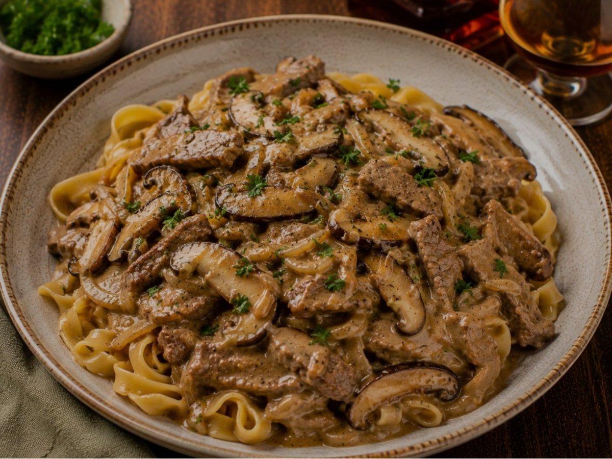 Stroganoff met shiitake en cognac