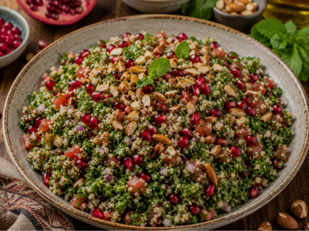 Tabouleh met granaatappel en geroosterde noten