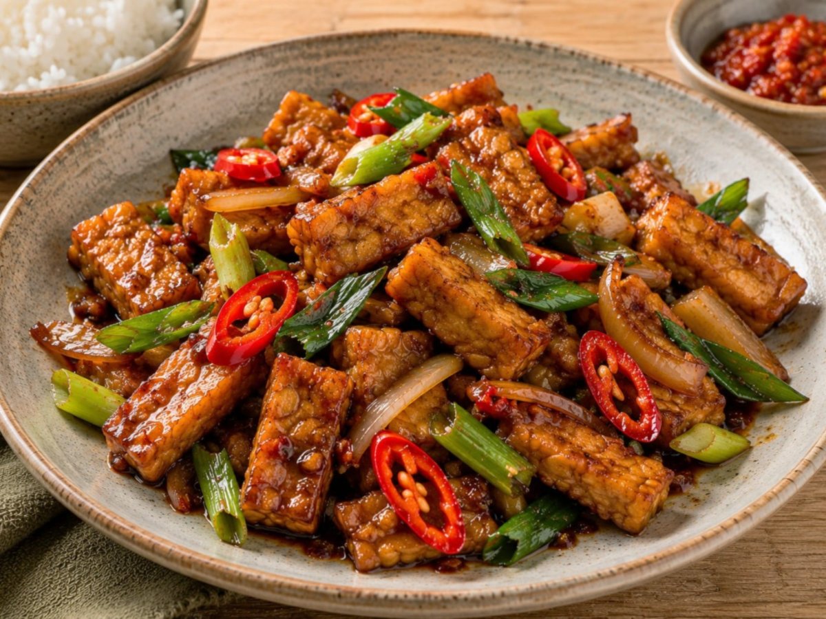 Tempeh goreng met sambal en ketjap