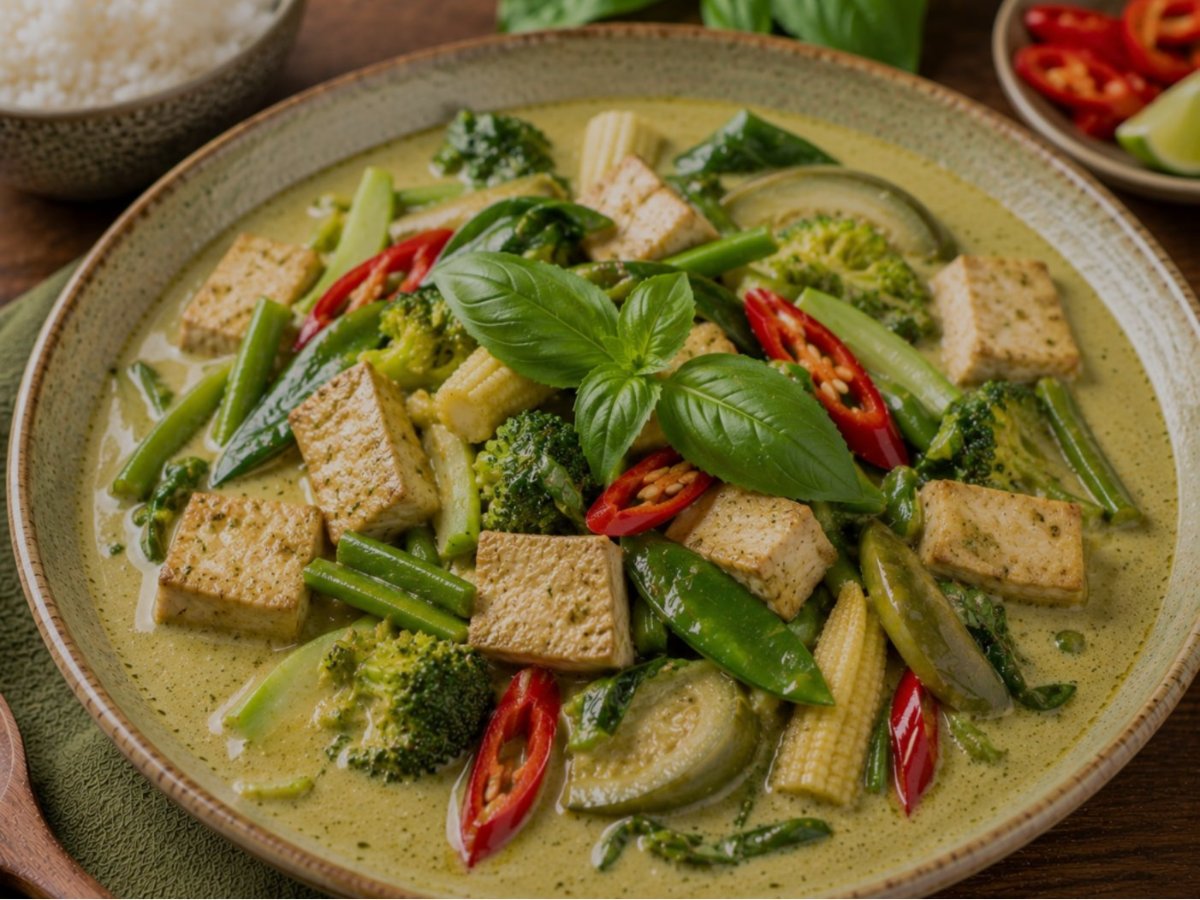 Thaise groene curry met tofu en groenten