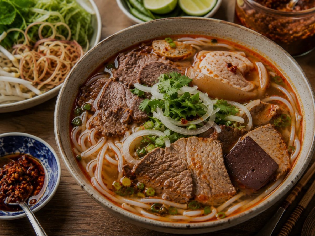 Vietnamese bun bo hue pittige rundvleessoep
