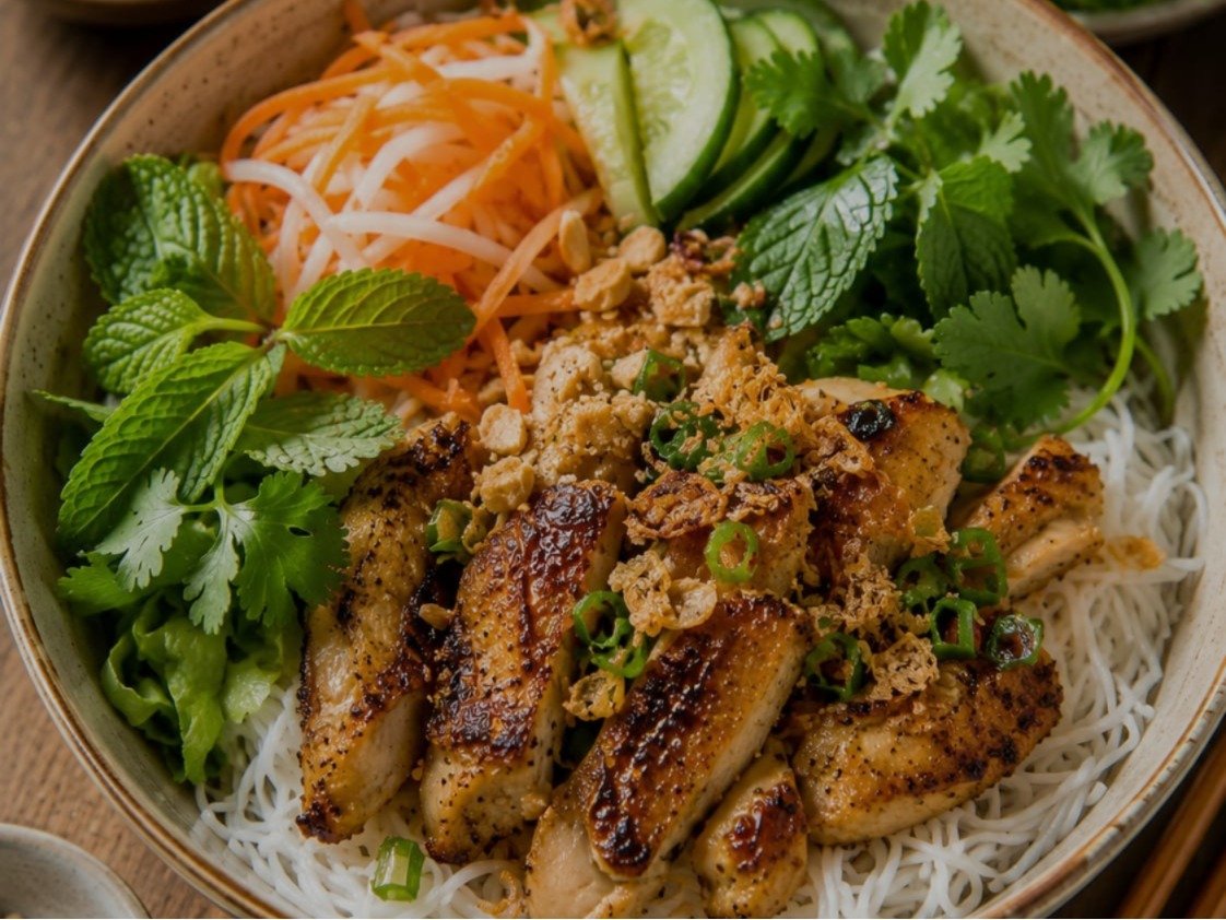 Vietnamese citroengras kip met vermicelli
