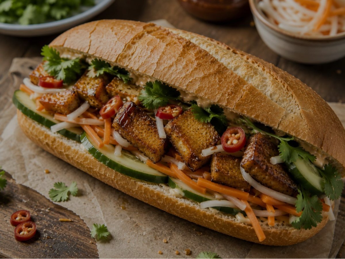 Vietnamese krokante tofu-banh mi