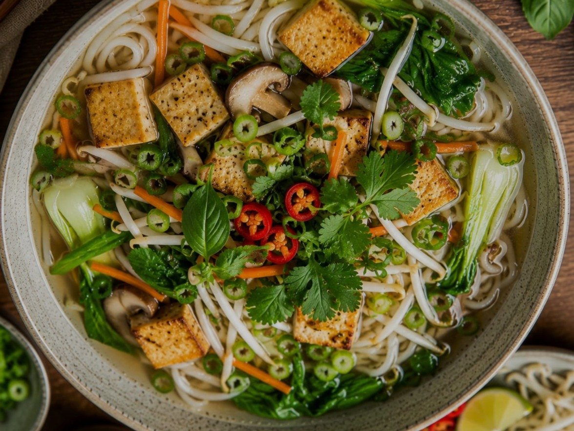 Vietnamese pho met groenten en tofu